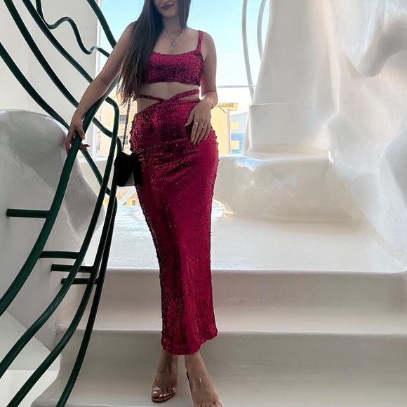 Simmi London pink sparkle skirt two piece set with crop top tank top - Picture 3 of 4